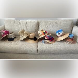 Color Straw palm summer hat with pompom